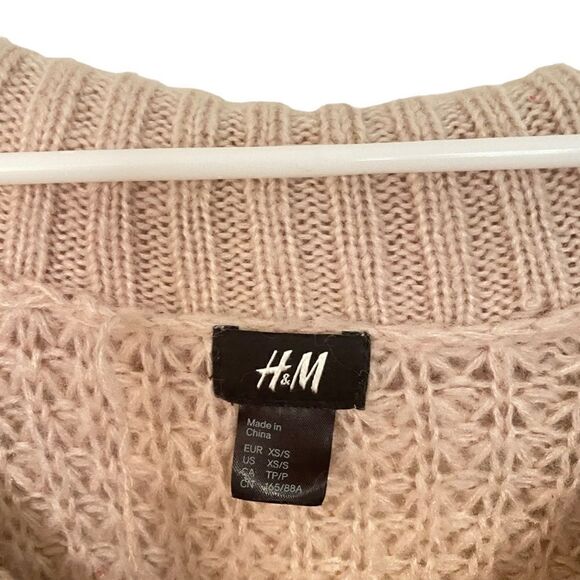 H&M small mohair wool blend high low knit sweater long sleeve cowl neck pink - Picture 4 of 8